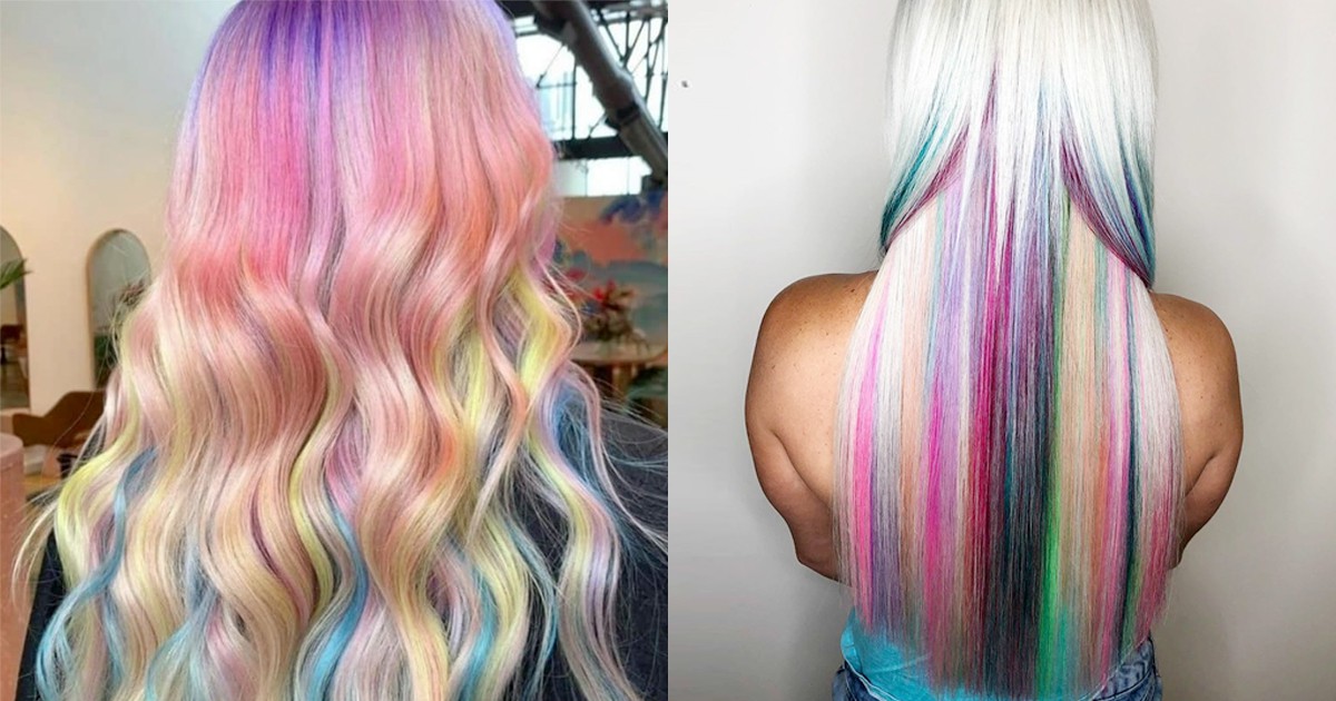 Rainbow hair extensions with mermaid and unicorn colors